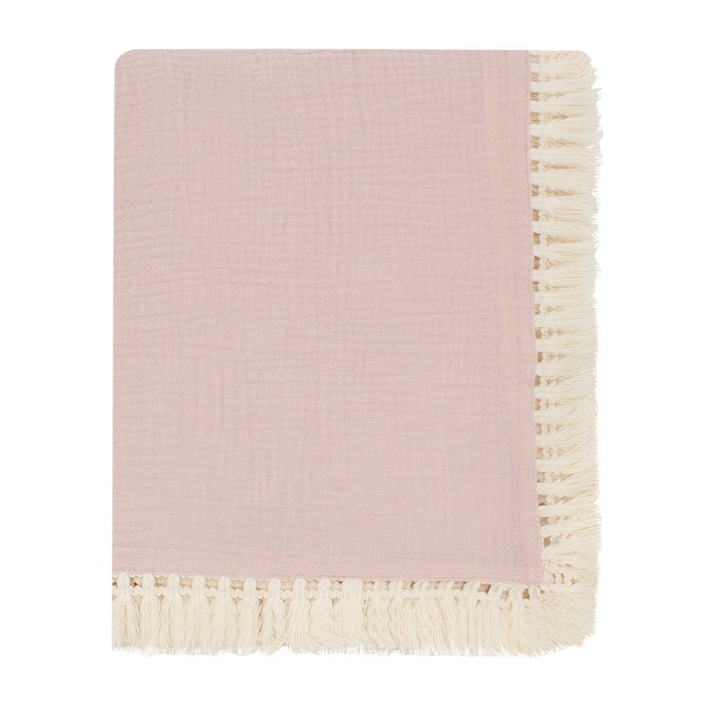 Solid Color Gauze Scarf Cotton Tassel Baby Blanket