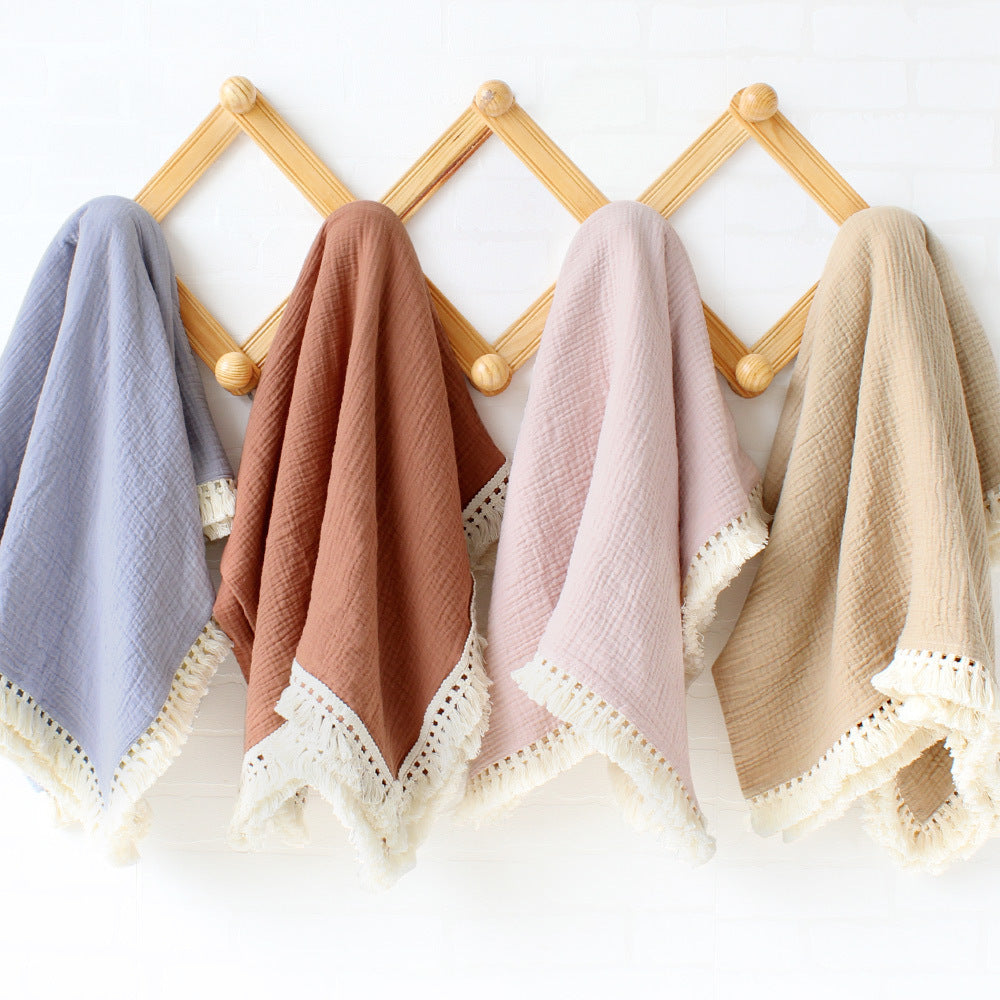 Solid Color Gauze Scarf Cotton Tassel Baby Blanket