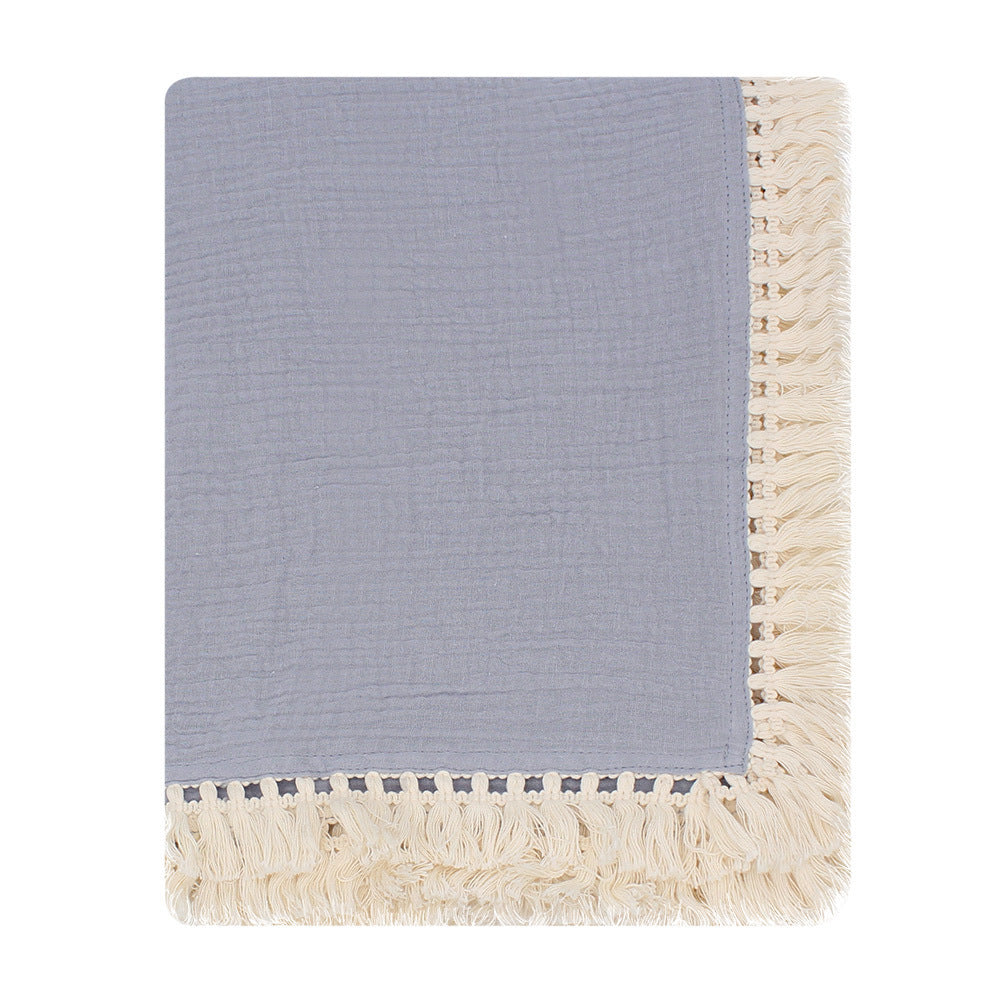 Solid Color Gauze Scarf Cotton Tassel Baby Blanket