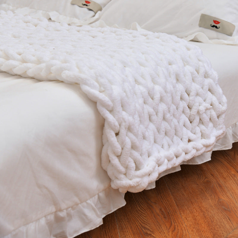 Ins handmade coarse wool woven chenille blanket